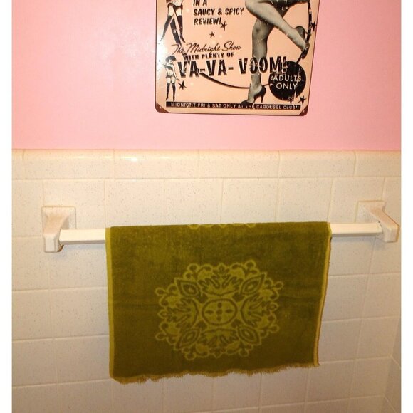 Vintage Sears Reversable Green Brocade Hand Towel 1960s bathroom mcm retro decor - Picture 5 of 10